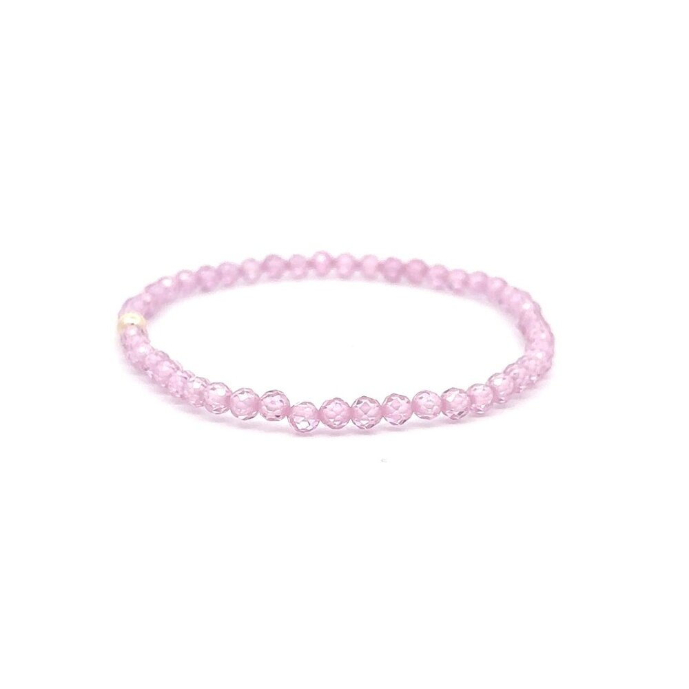 Cubic Zirconia Micro Faceted Gemstone Stretch Bracelet 14K Gold Accent Bead - Picture 3 of 8
